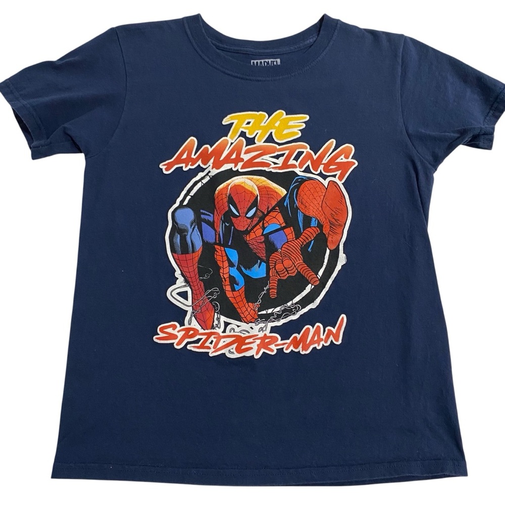 MARVEL T-Shirt Spider Man Size Large Graphic Tee Navy Blue Short Sleeve
